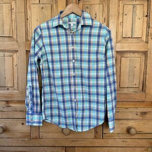 Peter Millar Womens Size Small Colorful Plaid Golf Pride Button Front Shirt Blue